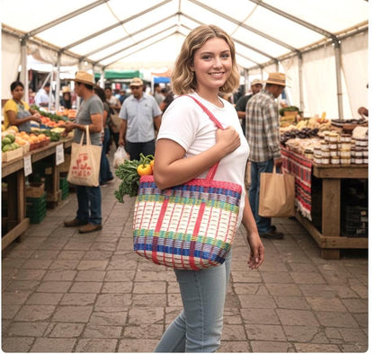 SMALL Woven Guatemalan Plastic market Bag - RECYCLED PLASTIC Basket