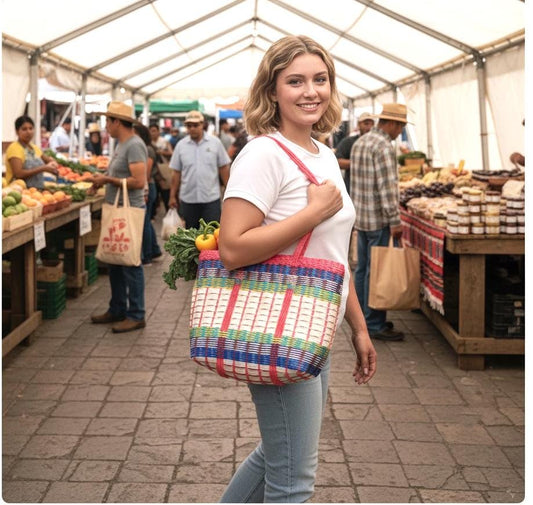 SMALL Woven Guatemalan Plastic market Bag - RECYCLED PLASTIC Basket