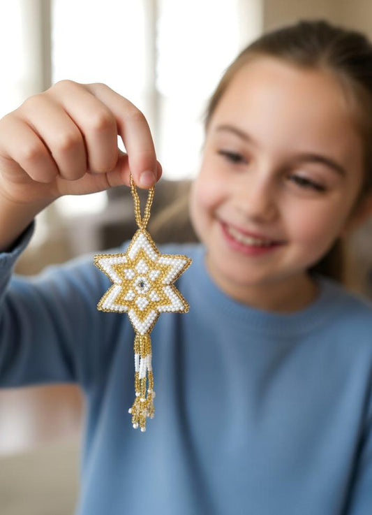 Beaded STAR ORNAMENT HANGING, Czech Glass Seed Beads, Handmade Guatemalan Gift