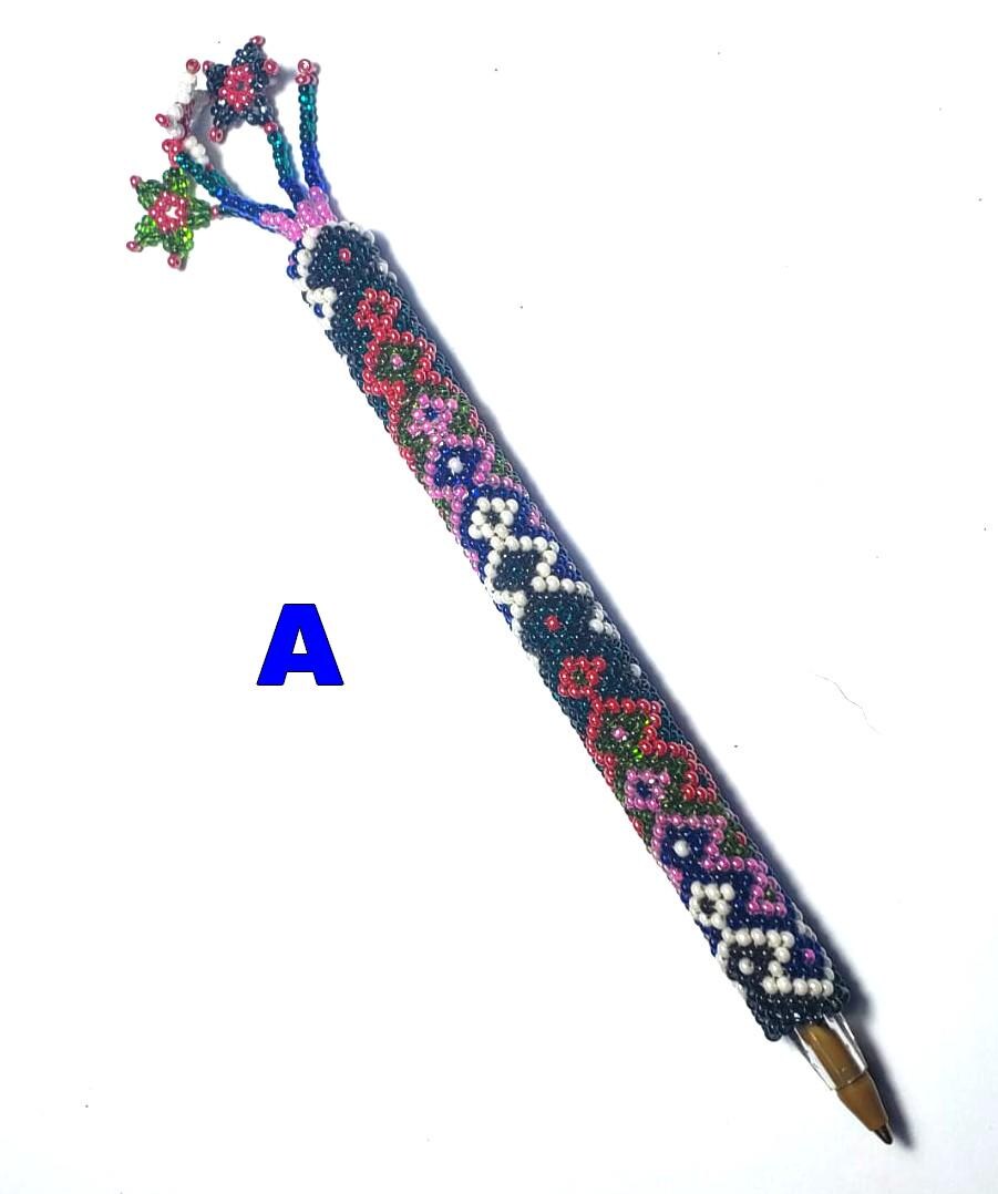 Beaded Pen Sleeve: Geometric Floral Czech Glass - Handmade Guatemalan Fair Trade
