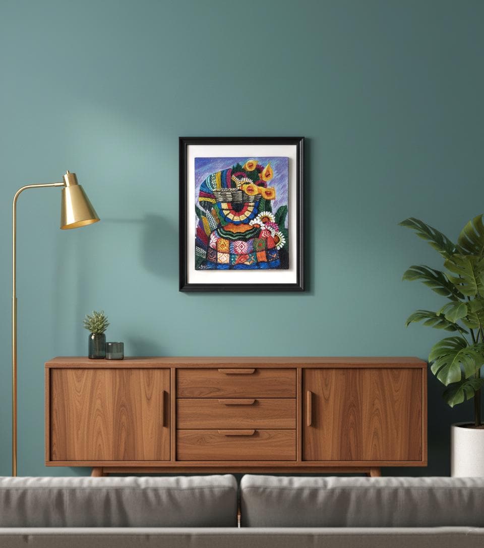 Hand-Painted Acrylic Frame, Lady Selling Flowers in the Local Market