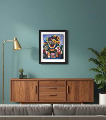 Hand-Painted Acrylic Frame, Lady Selling Flowers in the Local Market