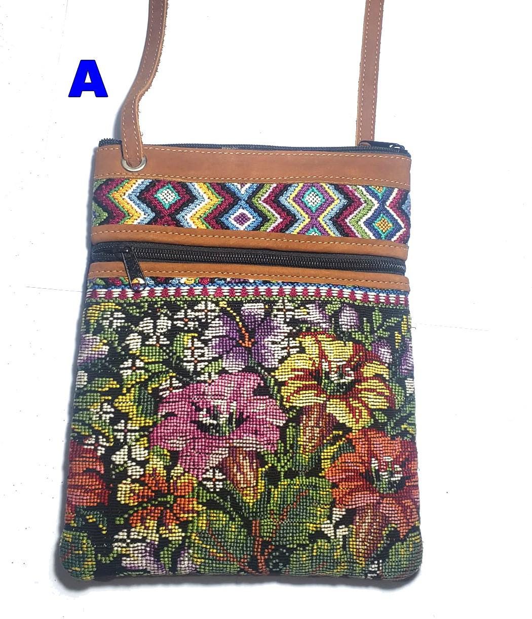 Guatemalan Huipil Leather Crossbody Purse, Fair Trade Artisan Purse