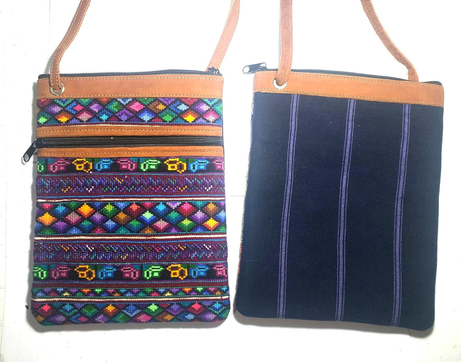 Guatemalan Huipil Leather Crossbody Purse, Fair Trade Artisan Purse