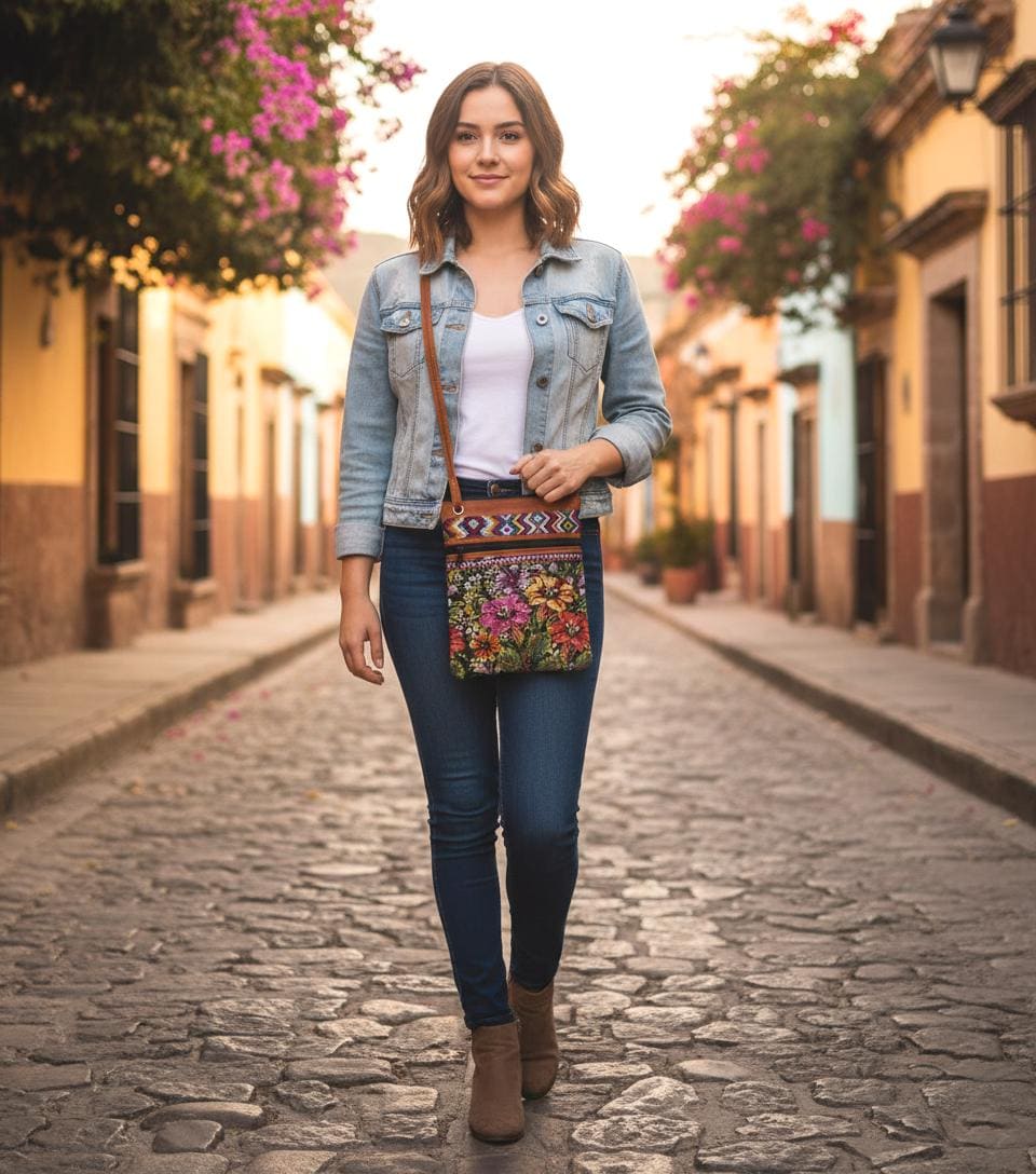 Guatemalan Huipil Leather Crossbody Purse, Fair Trade Artisan Purse