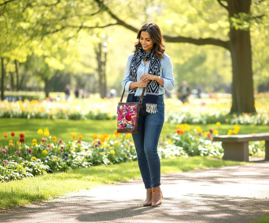 Unique leather Couple of Peacocks huipil crossbody bag