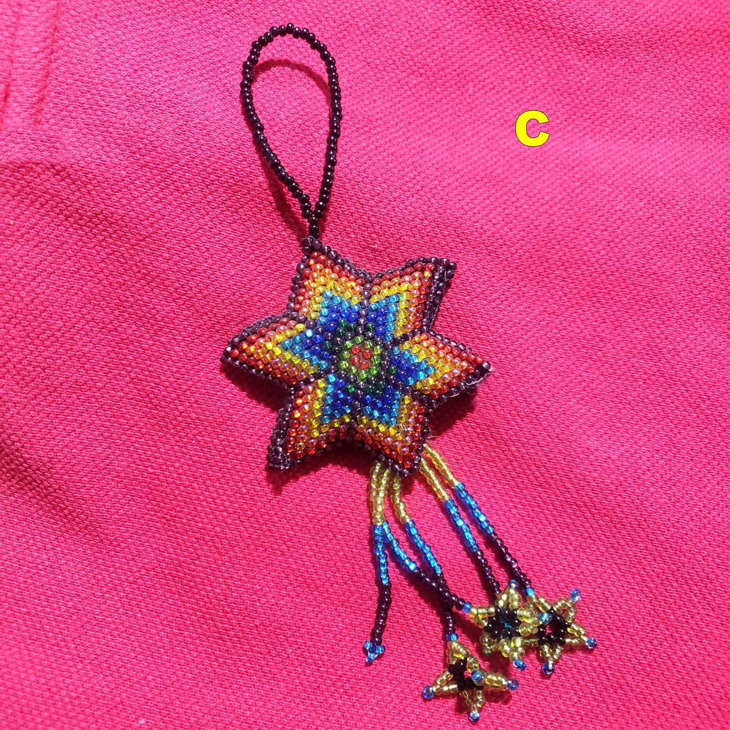 Beaded STAR ORNAMENT HANGING, Czech Glass Seed Beads, Handmade Guatemalan Gift