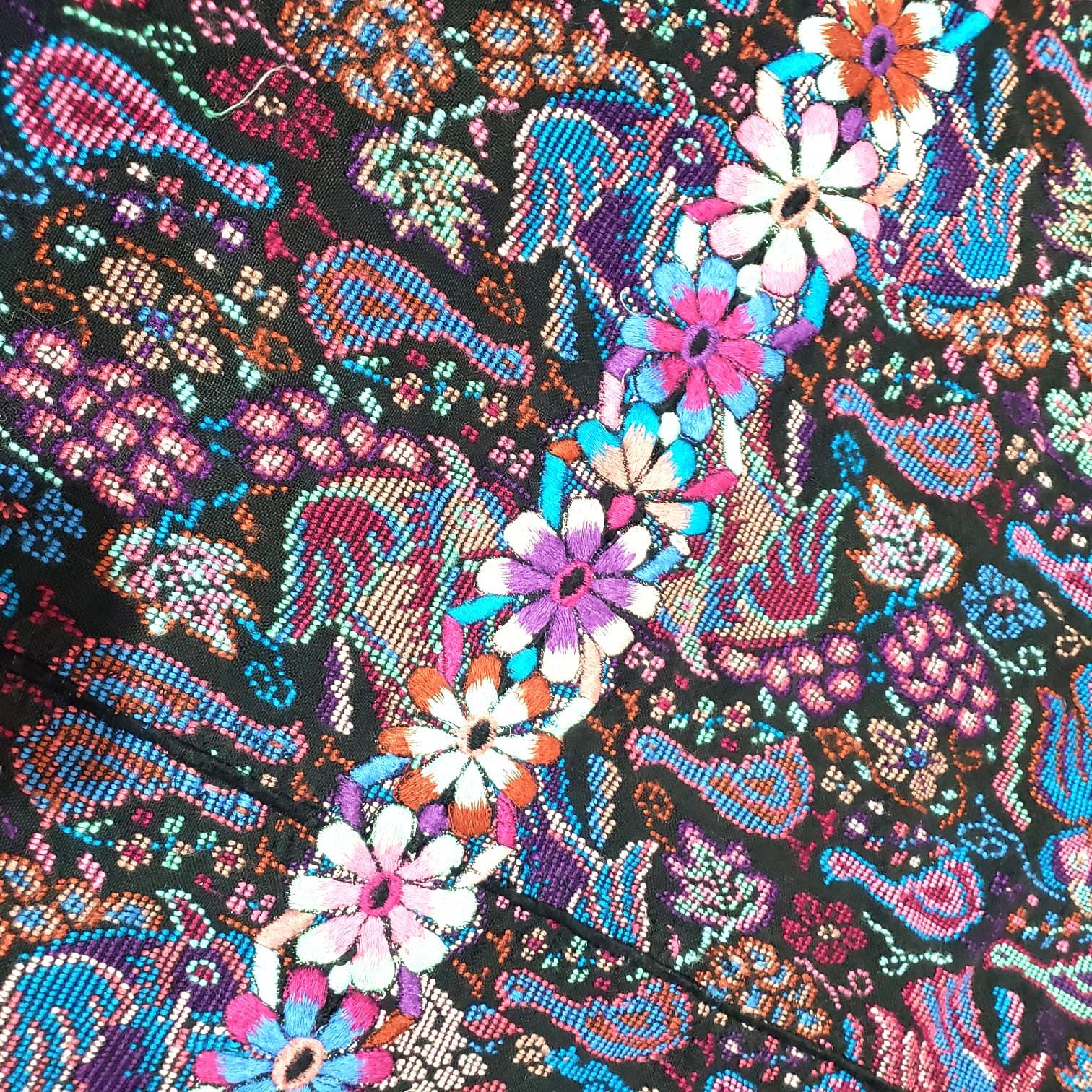 New unique Guatemala handmade weaved cotton multicolor Zunil Peacocks Corte -Fabric per yard-