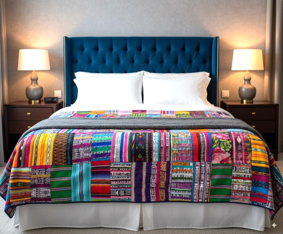 Multicolor Handmade Patchwork QUILT Huipil Throw