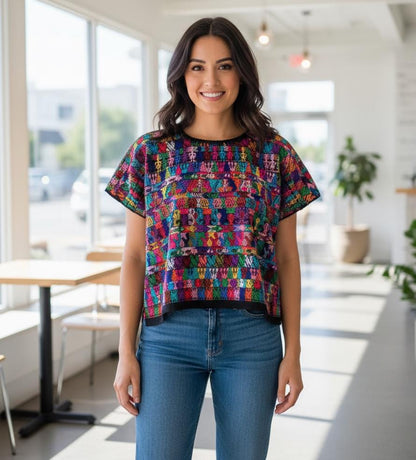 Cotton Unique Black Handmade WEAVED -San MARTIN JILOTEPEQUE- Huipil