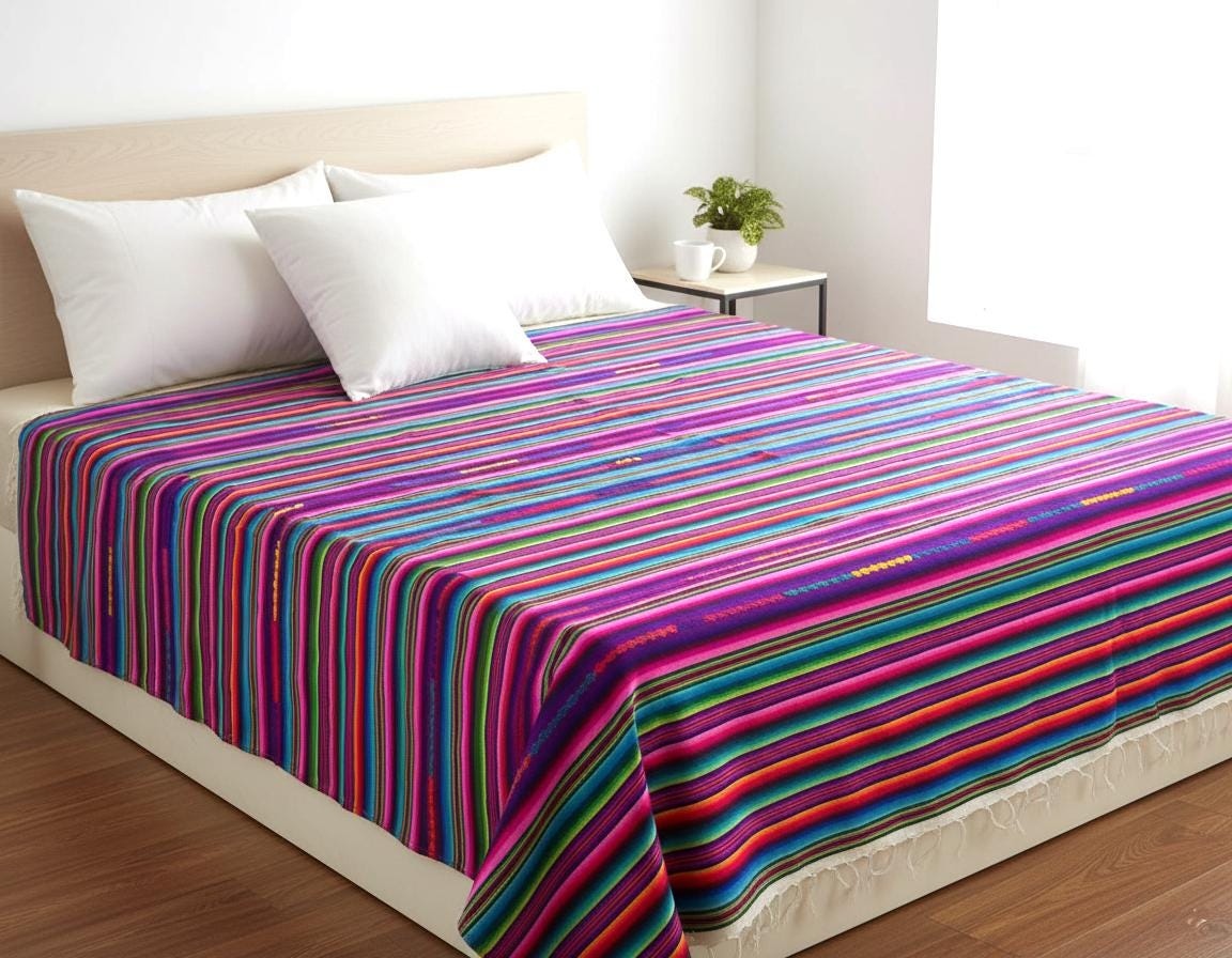 Rainbow Multicolor SARAPE Blanket Throw -King Size-