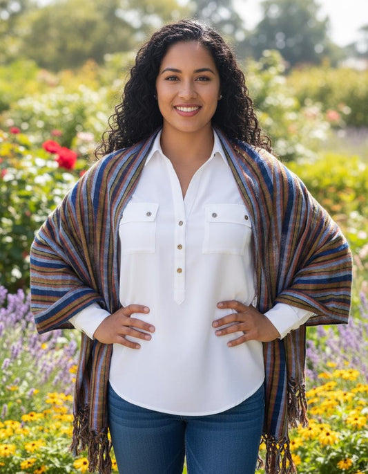 Guatemalan Cotton Indigo SCARF Artisan Woven SHAWL Wrap