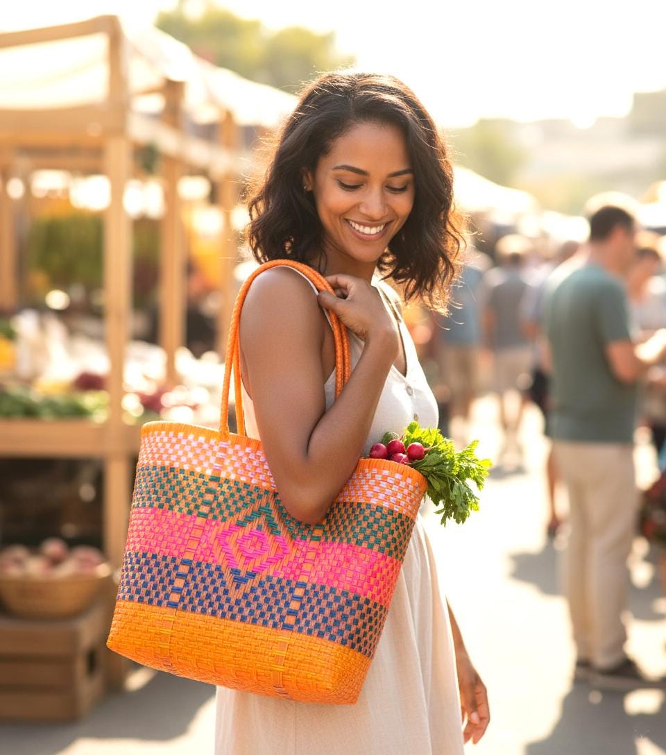 Large Woven Guatemalan Plastic market Bag - RECYCLED PLASTIC Basket