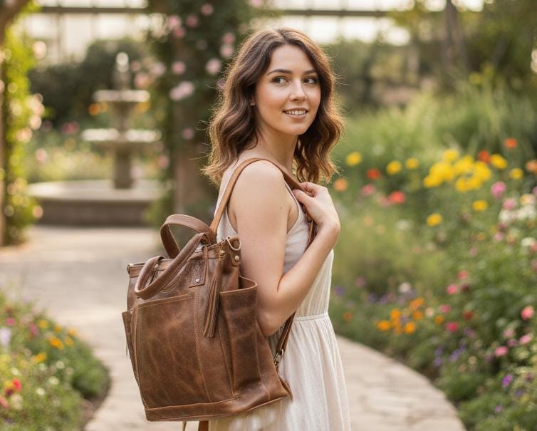 Dark Brown Genuine LEATHER CONVERTIBLE BACKPACK Bag - Aesthetic Full Grain Leather Handles cross body And Handbags