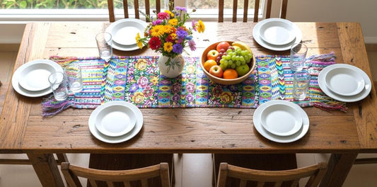 Vintage unique Guatemala handmade weaved cotton silk fringes -Comalapa huipil- birds motives table runner