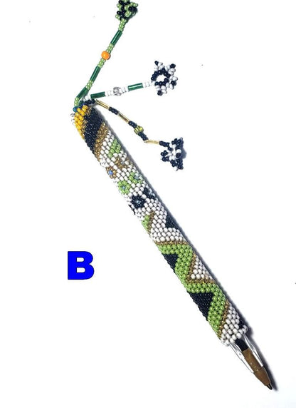 Beaded Pen Sleeve: Geometric Floral Czech Glass - Handmade Guatemalan Fair Trade