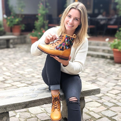 Handmade Guatemalan Huipil Boots: Authentic Leather Lace-Up Zipper Shoes