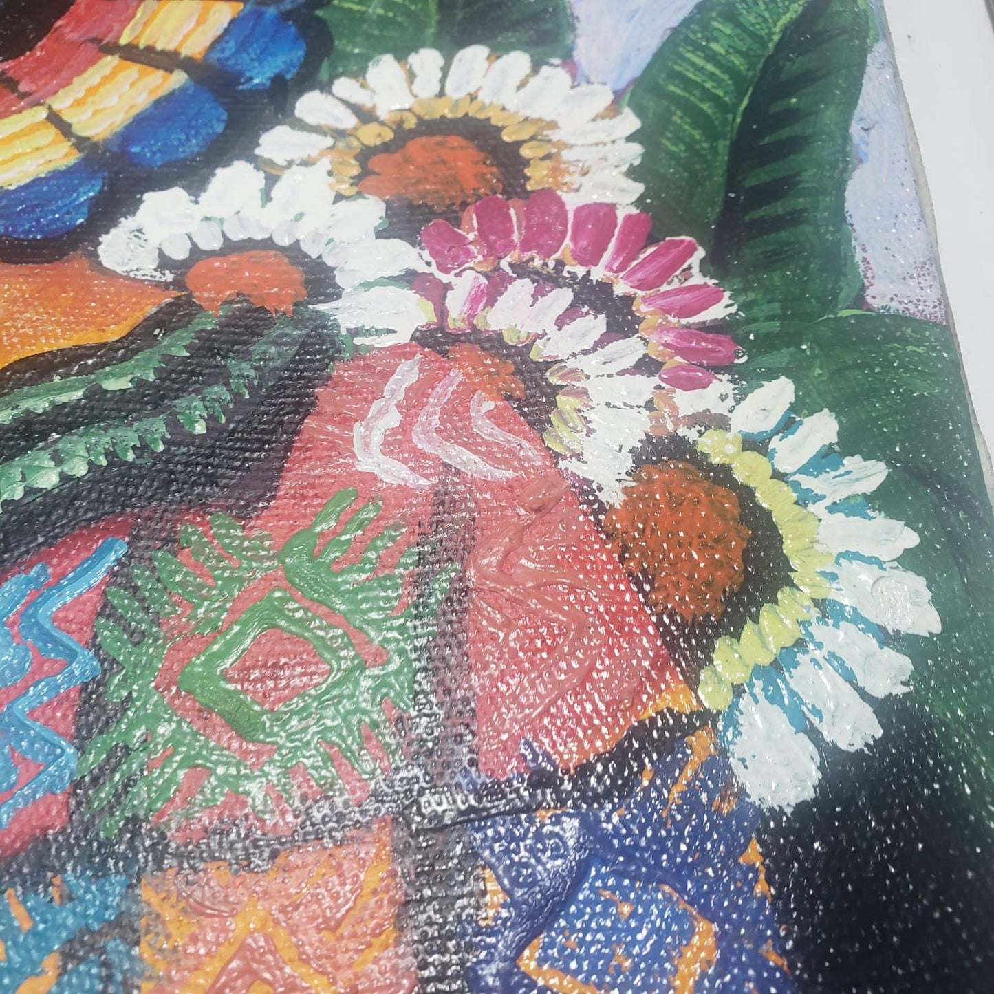 Hand-Painted Acrylic Frame, Lady Selling Flowers in the Local Market