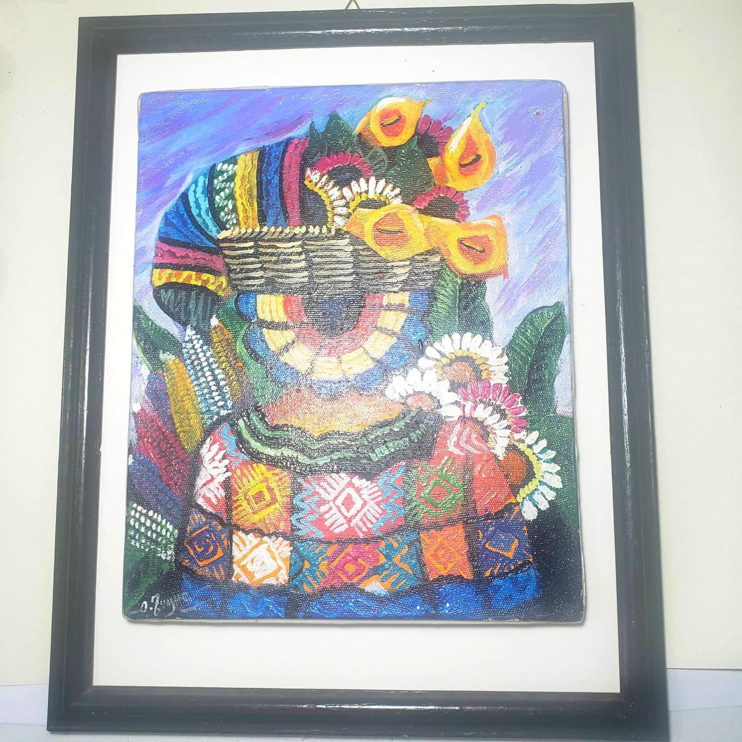 Hand-Painted Acrylic Frame, Lady Selling Flowers in the Local Market