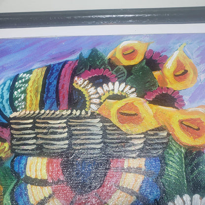 Hand-Painted Acrylic Frame, Lady Selling Flowers in the Local Market