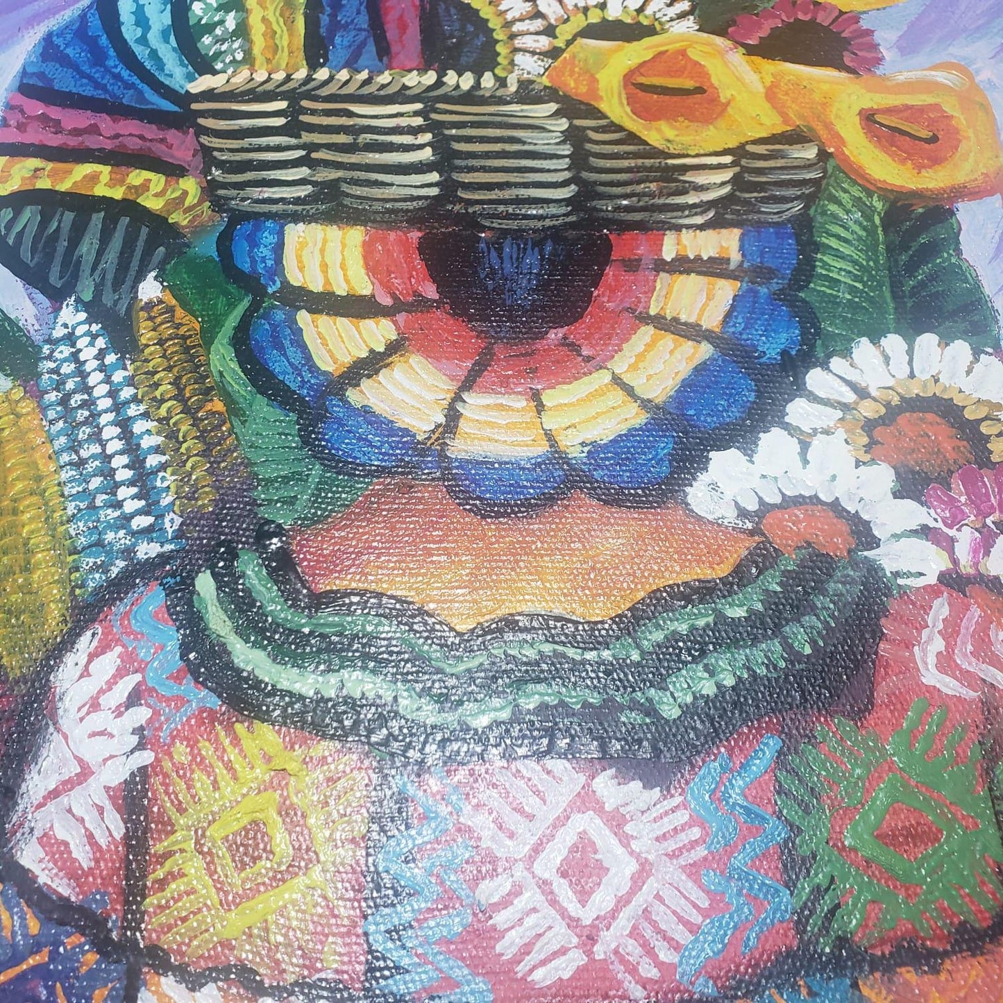 Hand-Painted Acrylic Frame, Lady Selling Flowers in the Local Market