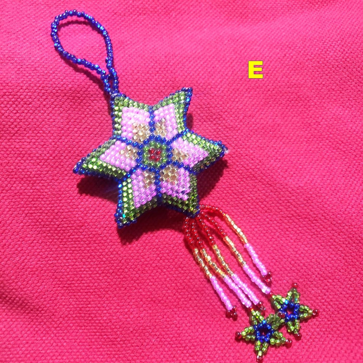 Beaded STAR ORNAMENT HANGING, Czech Glass Seed Beads, Handmade Guatemalan Gift