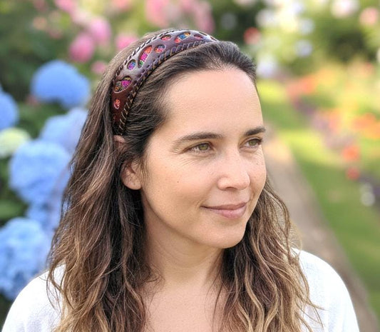 Guatemalan LEATHER Textil HAIRBAND Headband Hair HOLDER