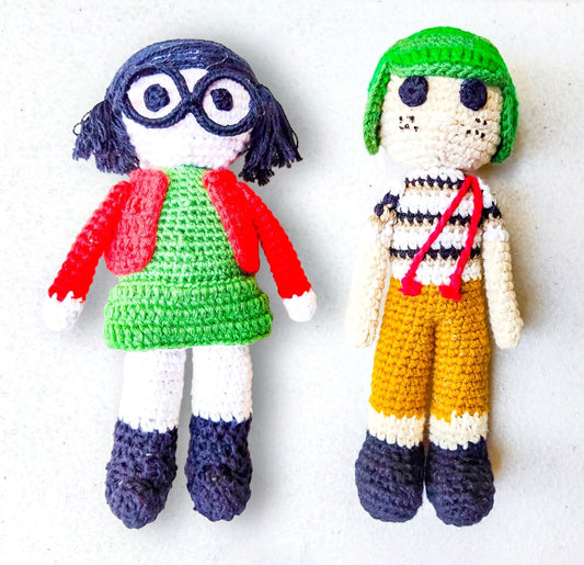 Guatemala Crocheted Cotton Hacky Sacks Set of El CHAVO and La CHILINDRINA - Mayan Fair Trade