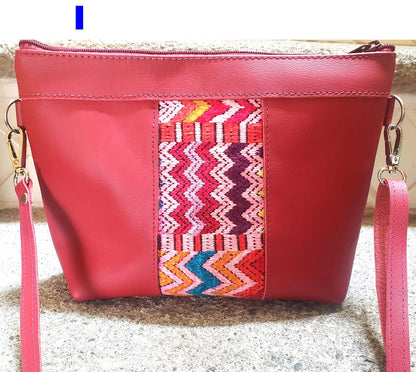 Handmade Leather CROSSBODY CLUTCH Guatemalan Huipil Bag