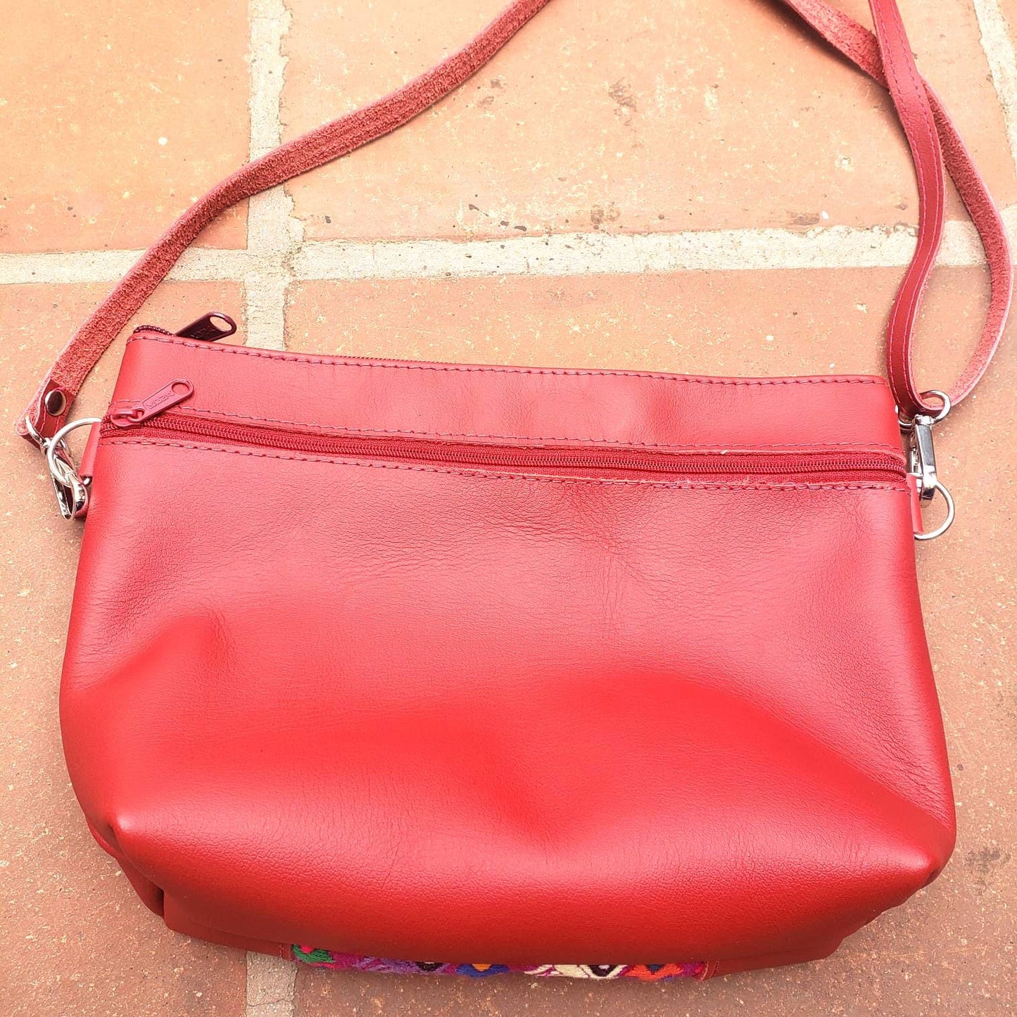 Handmade Leather CROSSBODY CLUTCH Guatemalan Huipil Bag