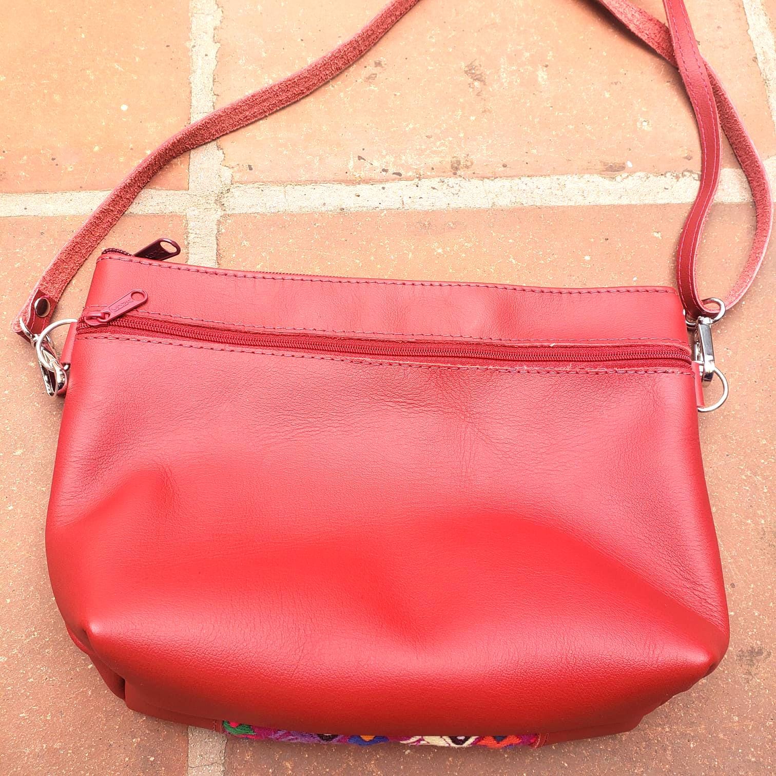 Handmade Leather CROSSBODY CLUTCH Guatemalan Huipil Bag