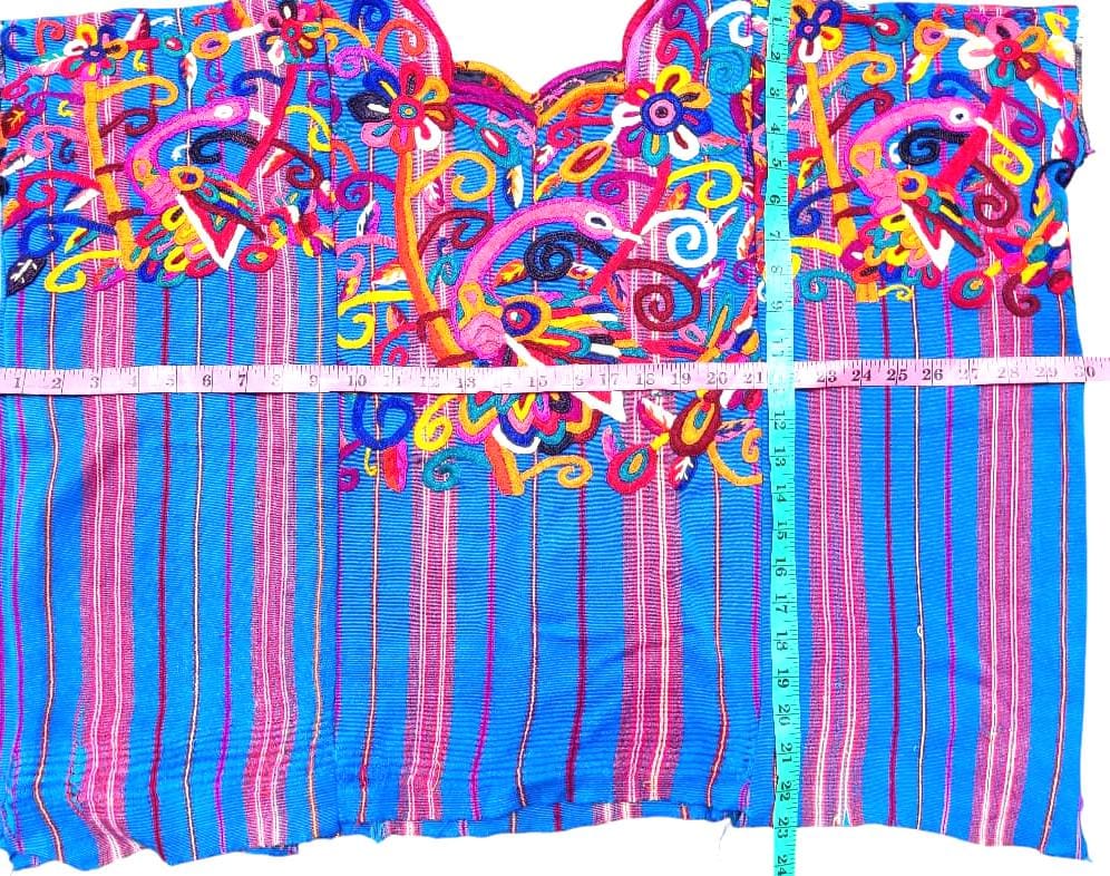 NEW Unique Guatemala Handmade Weaved BLUE Cotton Huipil "Mayan Chichi PEACOCKS"