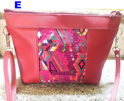 Handmade Leather CROSSBODY CLUTCH Guatemalan Huipil Bag