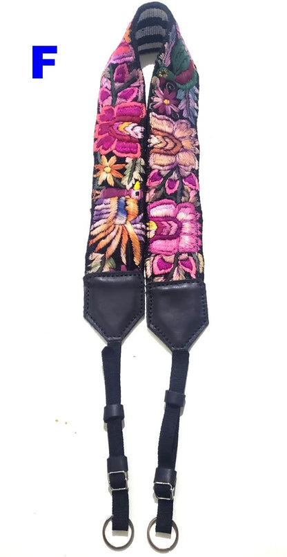 Guatemalan Handmade Adjustable Leather Embroidered Floral CAMERA STRAP