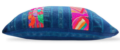 Guatemalan Hand-Embroidery - Floral- Pillow Case Cushion Cover 12x18 Indigo Red color