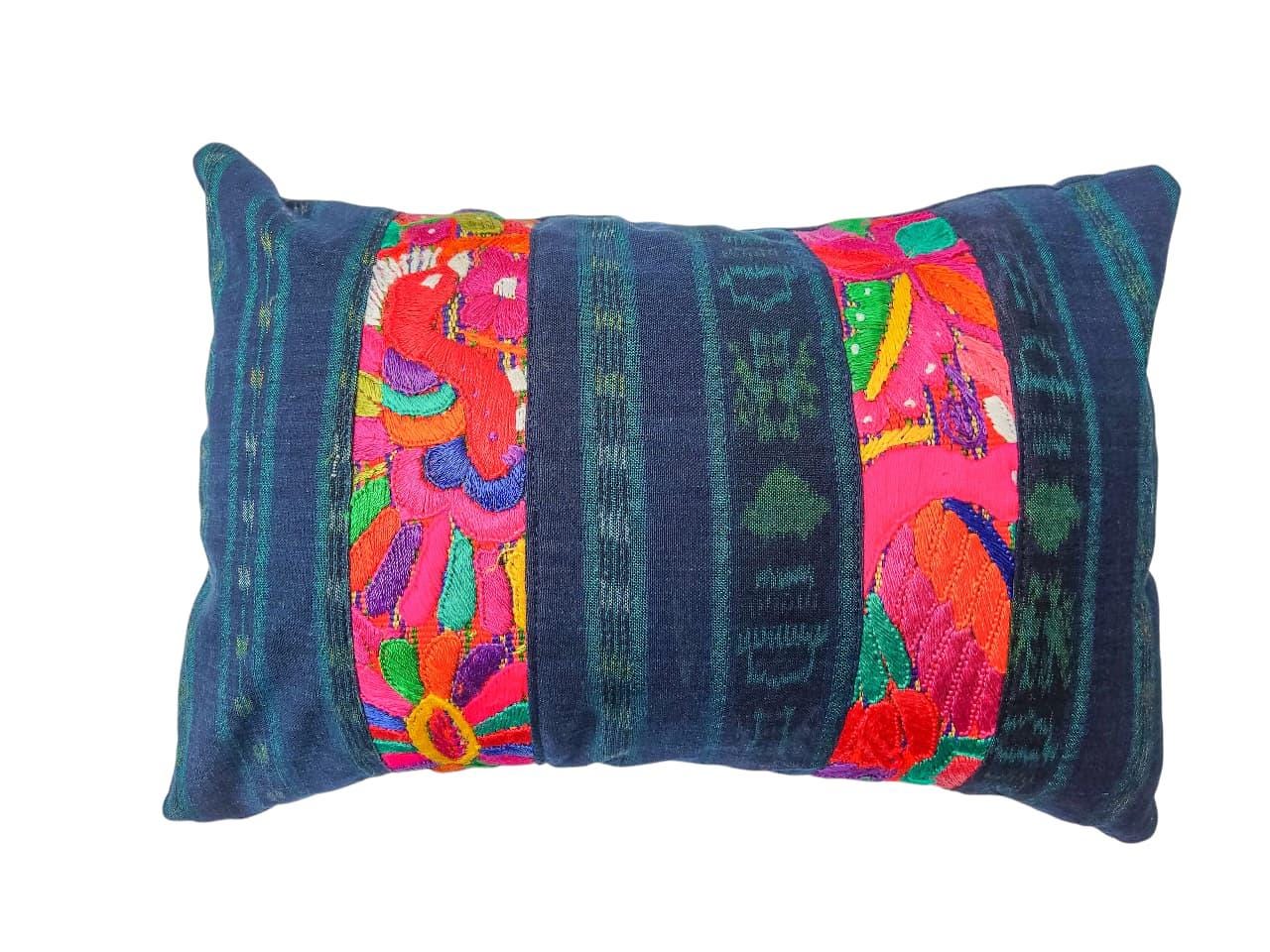 Guatemalan Hand-Embroidery - Floral- Pillow Case Cushion Cover 12x18 Indigo Red color