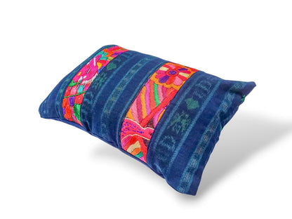 Guatemalan Hand-Embroidery - Floral- Pillow Case Cushion Cover 12x18 Indigo Red color