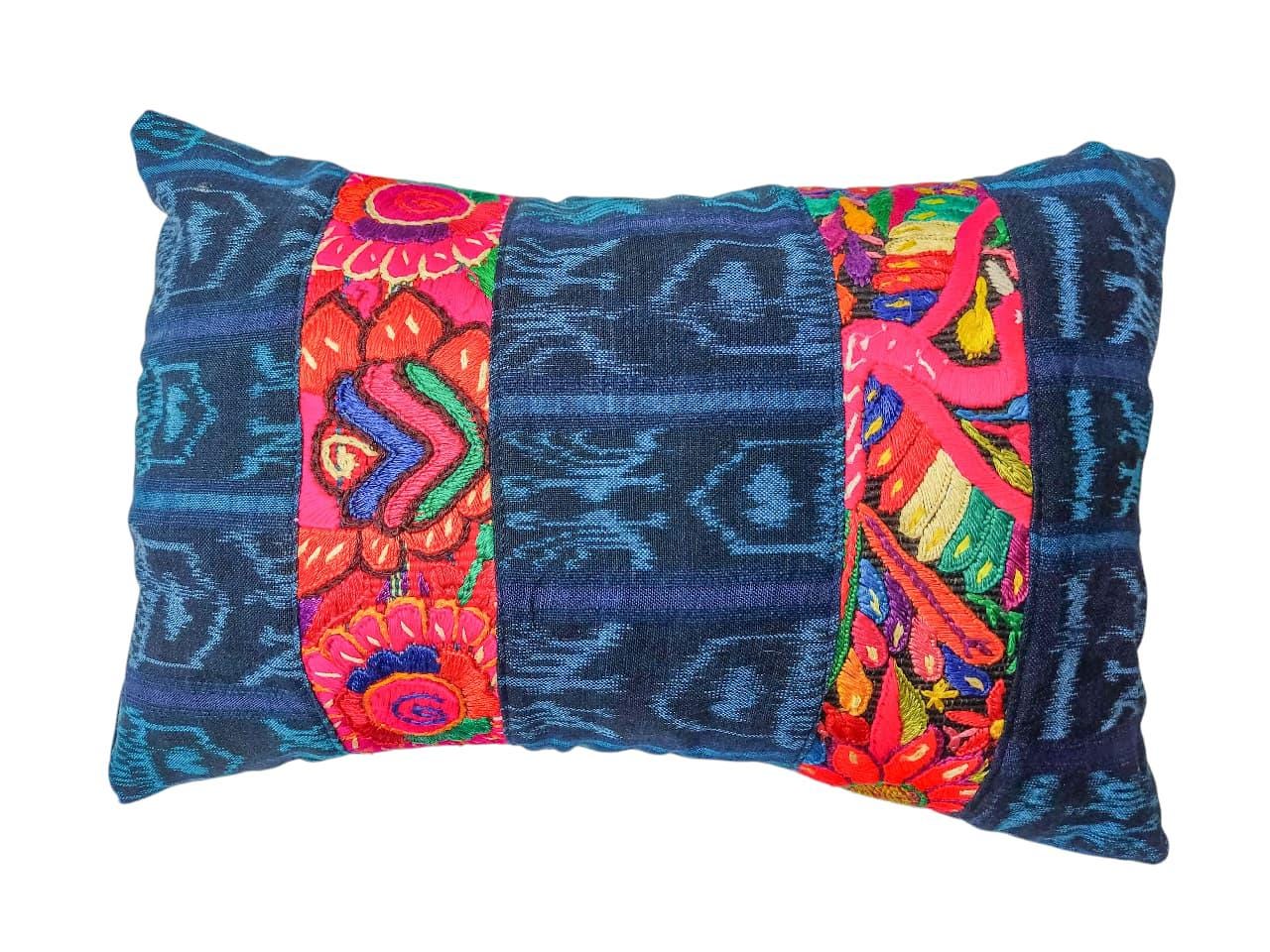 Guatemalan Hand-Embroidery - Floral- Pillow Case Cushion Cover 12x18 Indigo Red color