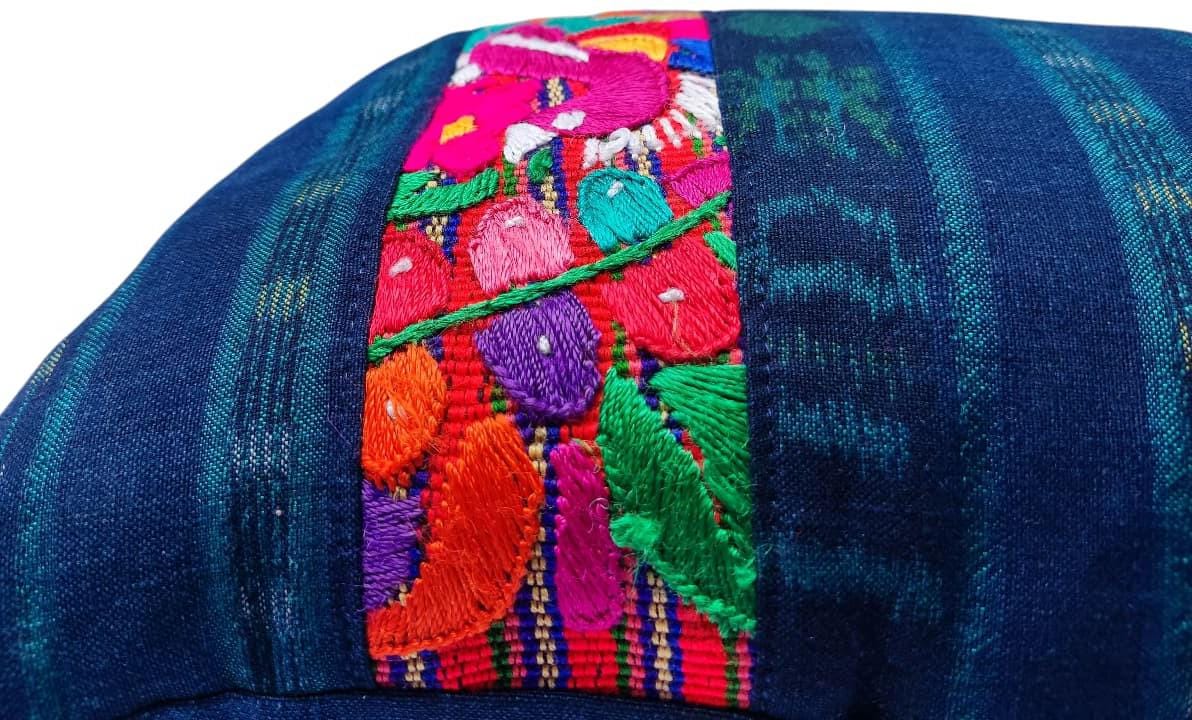 Guatemalan Hand-Embroidery - Floral- Pillow Case Cushion Cover 12x18 Indigo Red color
