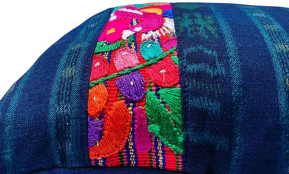 Guatemalan Hand-Embroidery - Floral- Pillow Case Cushion Cover 12x18 Indigo Red color