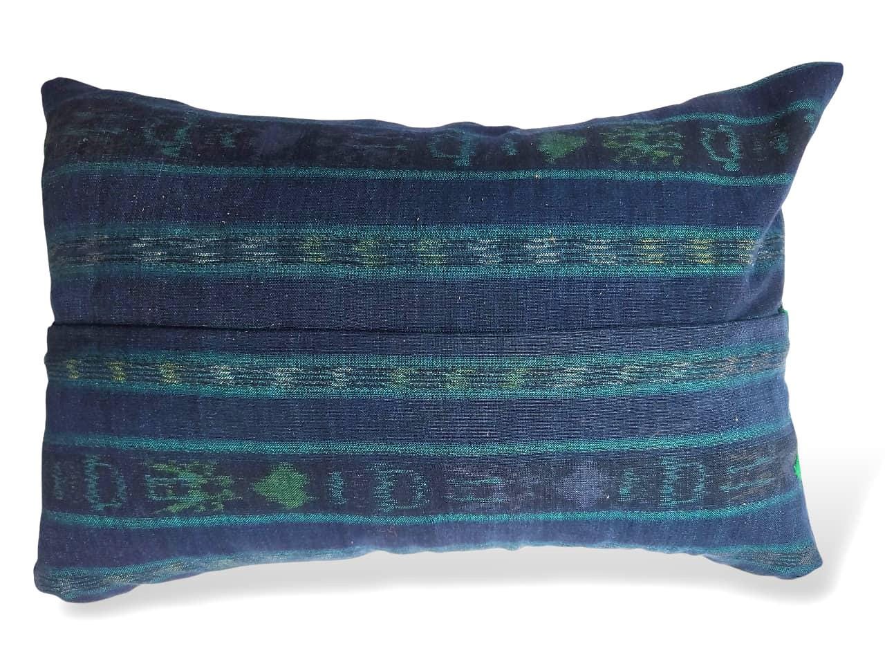 Hand Embroidered Floral Bird Pillow Case 14x18, Guatemalan Ikat Lumbar Cushion Cover, Boho Flower Animal Accent Pillow, Artisan Home Decor