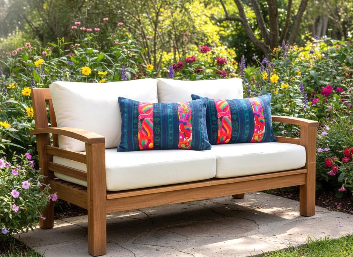 Guatemalan Hand-Embroidery - Floral- Pillow Case Cushion Cover 12x18 Indigo Red color