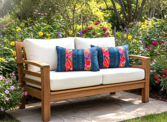 Guatemalan Hand-Embroidery - Floral- Pillow Case Cushion Cover 12x18 Indigo Red color