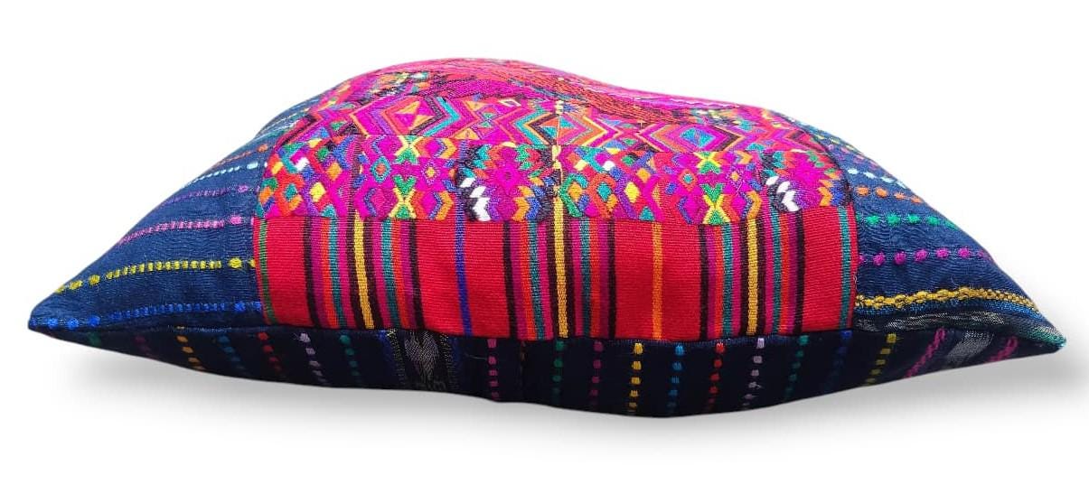 Upcycled Huipil Pillow Cover: Geometric Doves, Guatemalan Cotton 18x18