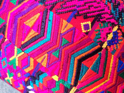 Upcycled Huipil Pillow Cover: Geometric Doves, Guatemalan Cotton 18x18
