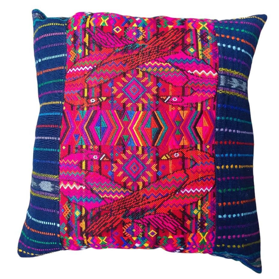Upcycled Huipil Pillow Cover: Geometric Doves, Guatemalan Cotton 18x18