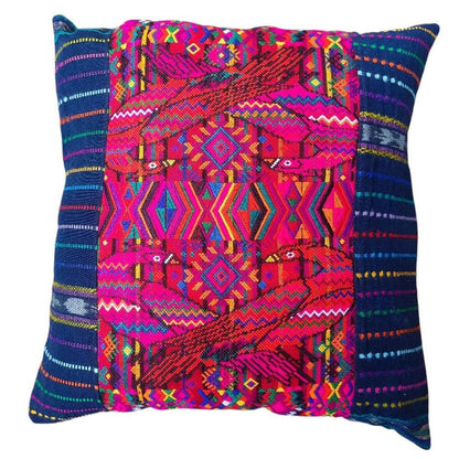 Upcycled Huipil Pillow Cover: Geometric Doves, Guatemalan Cotton 18x18