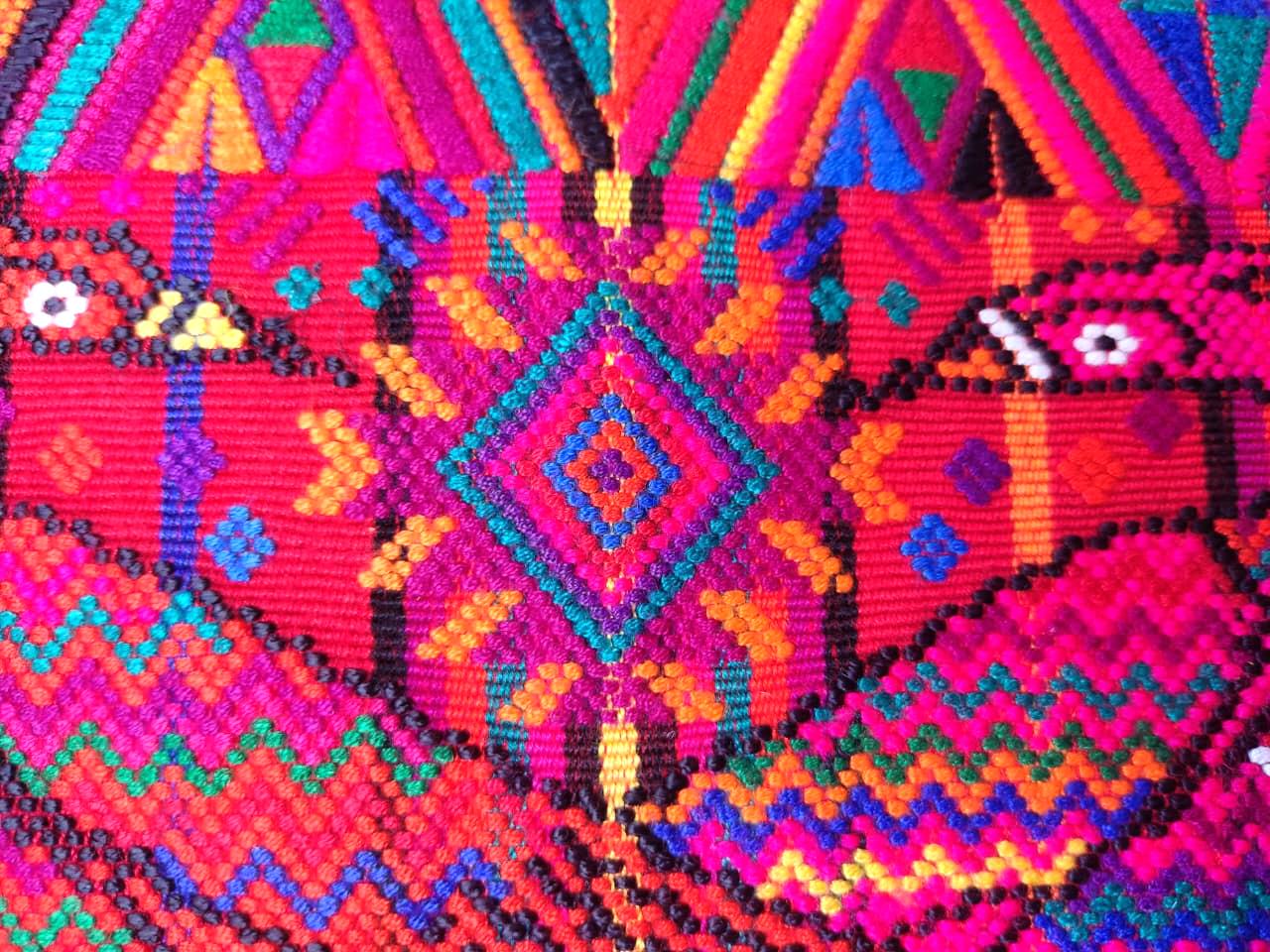 Upcycled Huipil Pillow Cover: Geometric Doves, Guatemalan Cotton 18x18