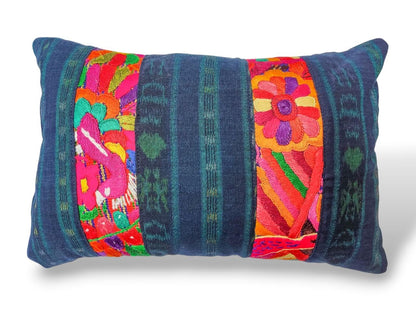 Guatemalan Hand-Embroidery - Floral- Pillow Case Cushion Cover 12x18 Indigo Red color