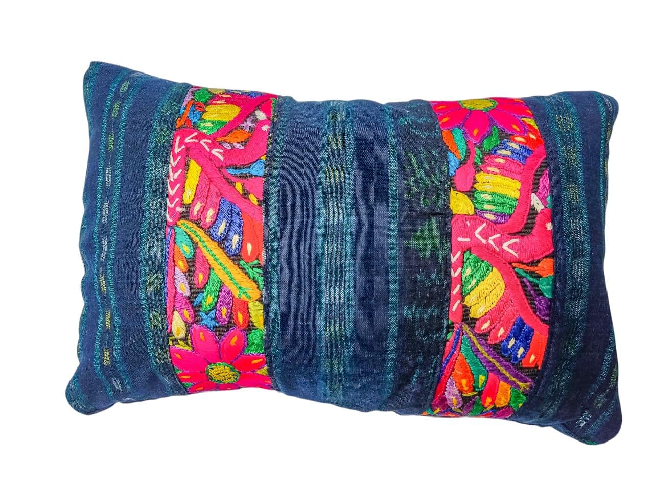 Guatemalan Hand-Embroidery - Floral- Pillow Case Cushion Cover 12x18 Indigo Red color